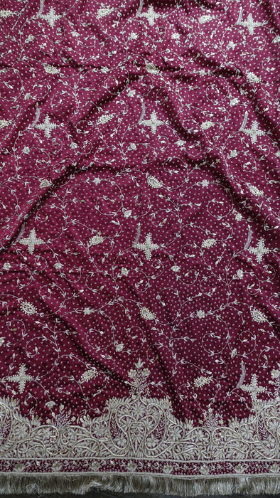 Maroon Sateen Silk Vintage Wedding Dupatta - New