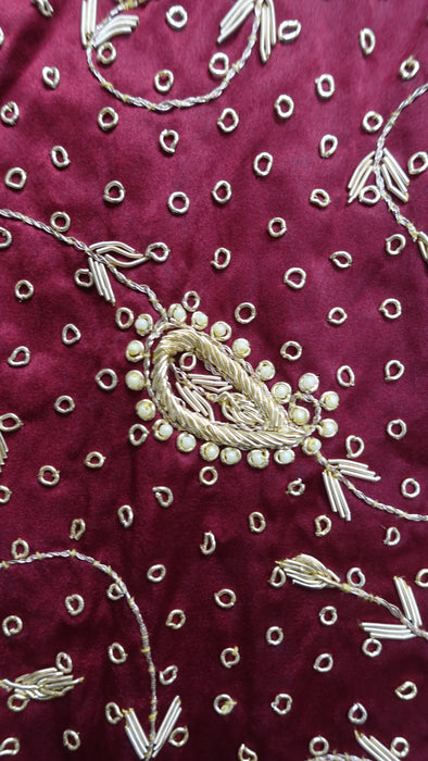 Maroon Sateen Silk Vintage Wedding Dupatta - New