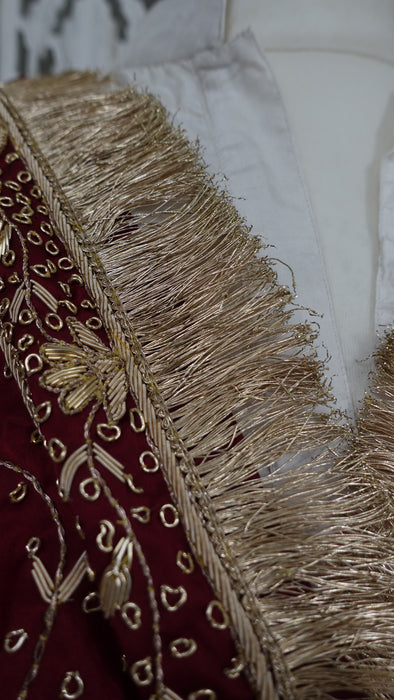 Maroon Sateen Silk Vintage Wedding Dupatta - New