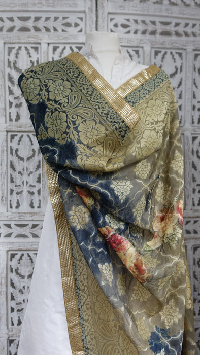 Dark Blue Floral Woven Shawl - New