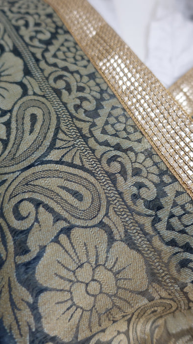 Dark Blue Floral Woven Shawl - New