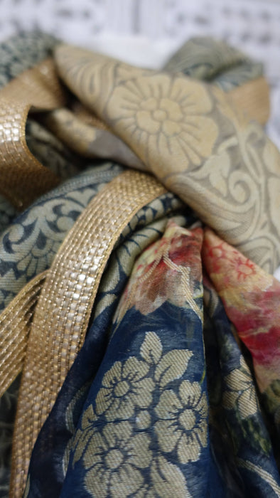 Dark Blue Floral Woven Shawl - New