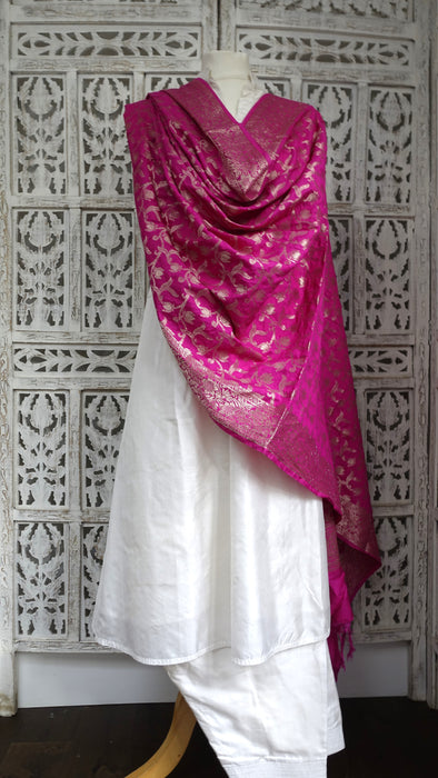 Hot Pink Silk Blend Large Shawl - New