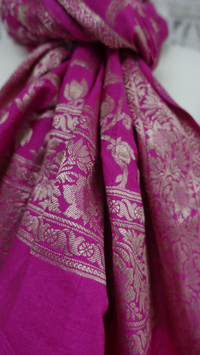 Hot Pink Silk Blend Large Shawl - New