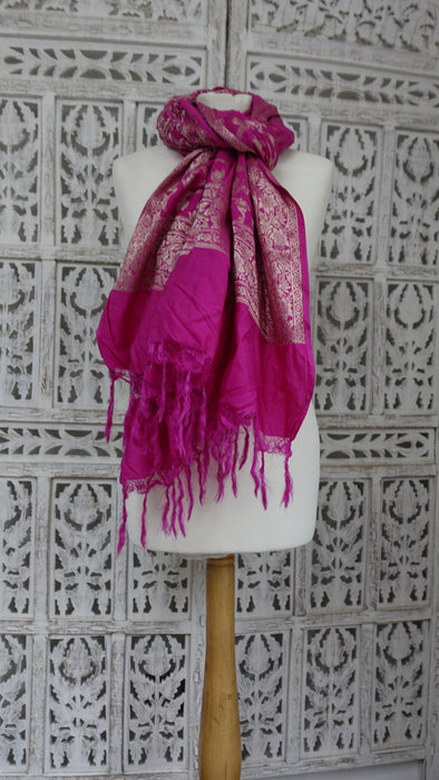 Hot Pink Silk Blend Large Shawl - New