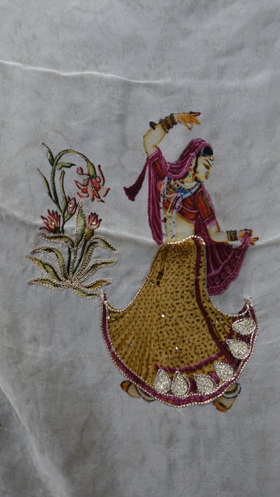 Cream Dupatta With Regal Wedding Scene - New