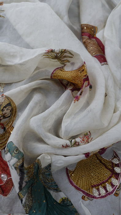 Cream Dupatta With Regal Wedding Scene - New