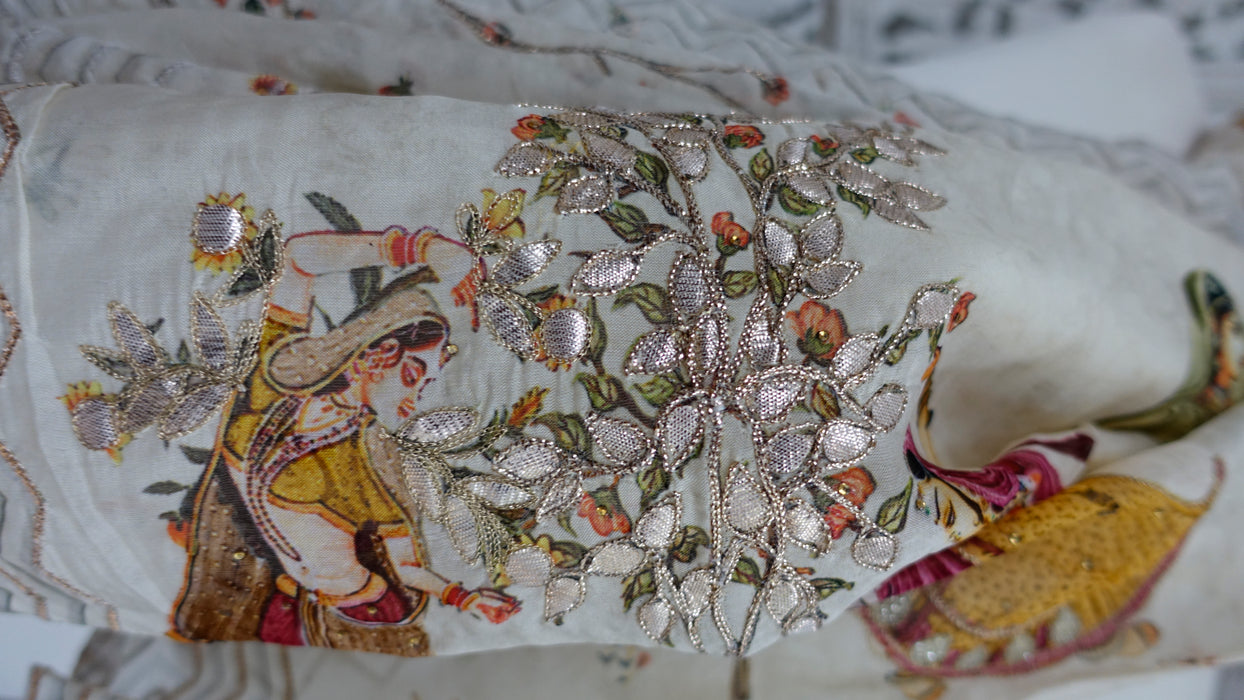 Cream Dupatta With Regal Wedding Scene - New