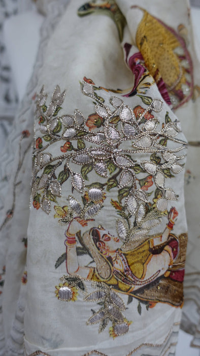 Cream Dupatta With Regal Wedding Scene - New