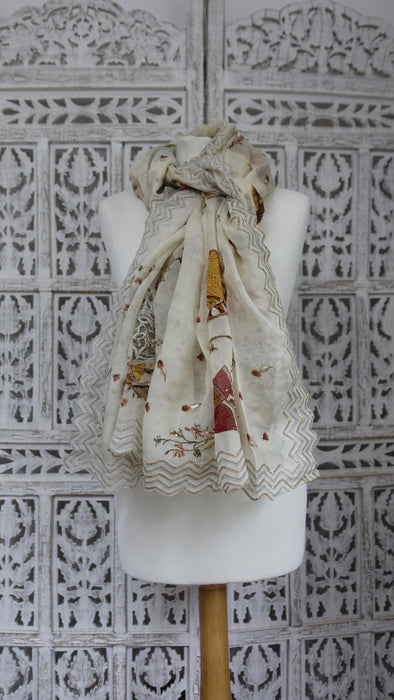 Cream Dupatta With Regal Wedding Scene - New