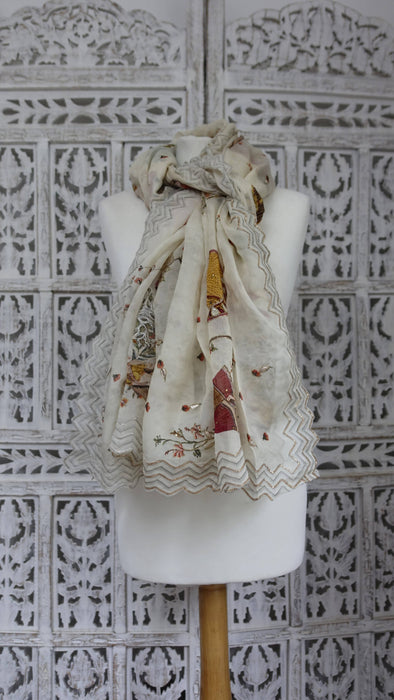 Cream Dupatta With Regal Wedding Scene - New