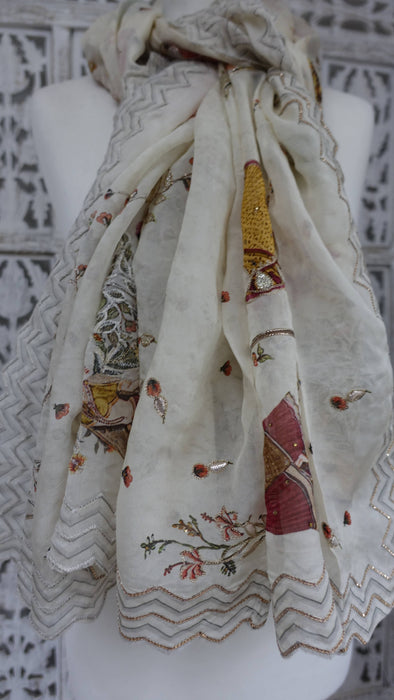 Cream Dupatta With Regal Wedding Scene - New