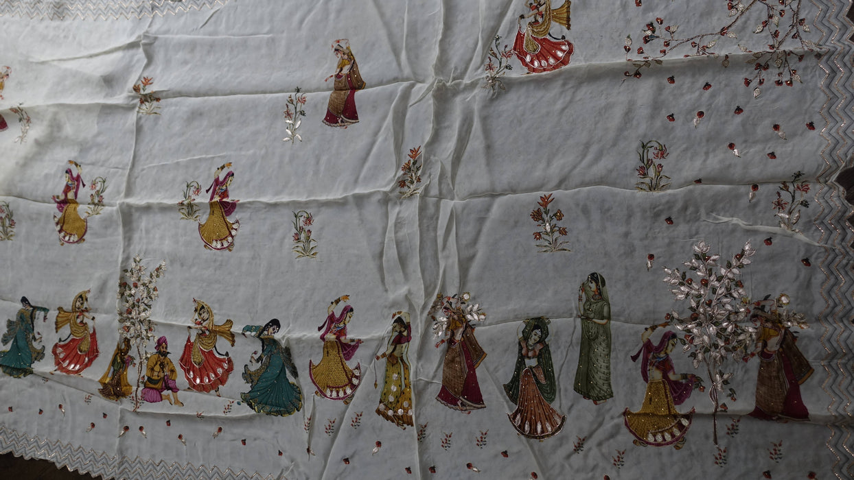 Cream Dupatta With Regal Wedding Scene - New
