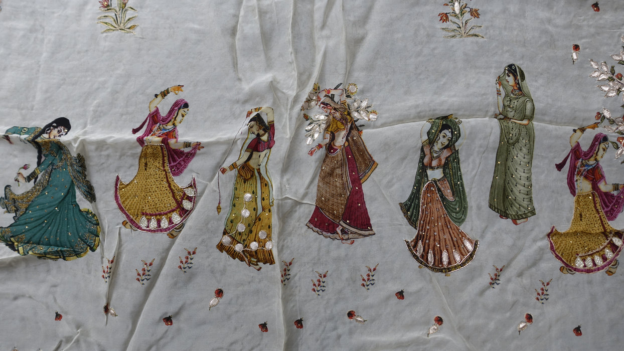 Cream Dupatta With Regal Wedding Scene - New