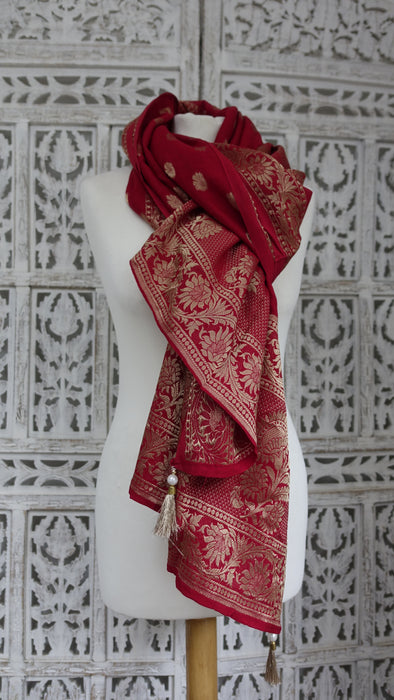 Red Soft Silk Blend Shawl - New