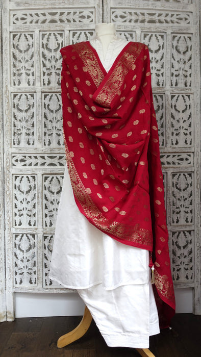 Red Soft Silk Blend Shawl - New