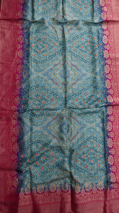 Jade And Pink Silk Blend Large Shawl With Latkans - New