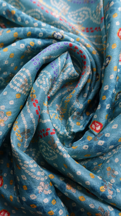 Jade And Pink Silk Blend Large Shawl With Latkans - New