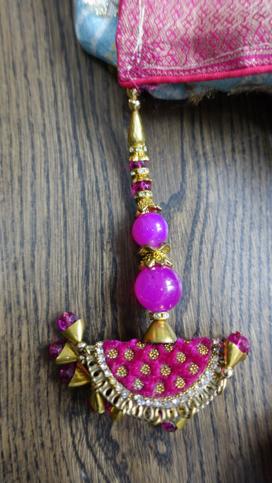 Jade And Pink Silk Blend Large Shawl With Latkans - New