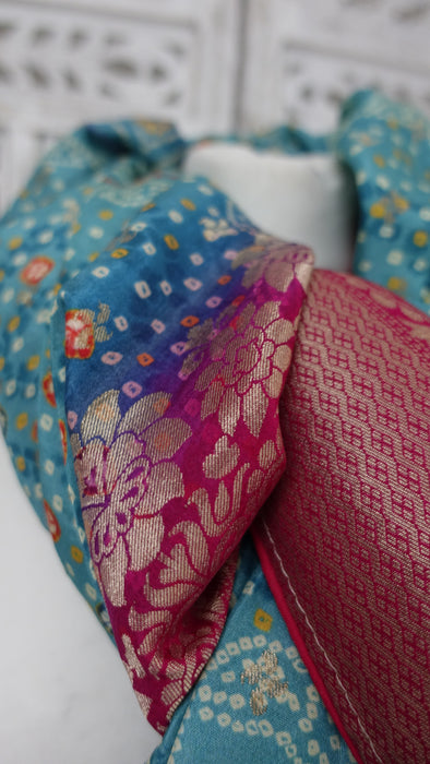 Jade And Pink Silk Blend Large Shawl With Latkans - New