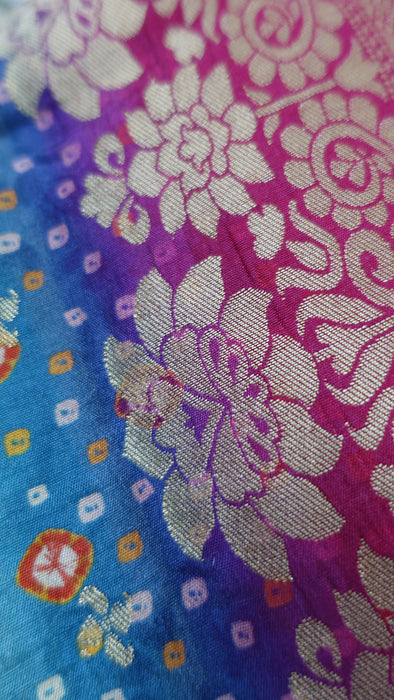 Jade And Pink Silk Blend Large Shawl With Latkans - New