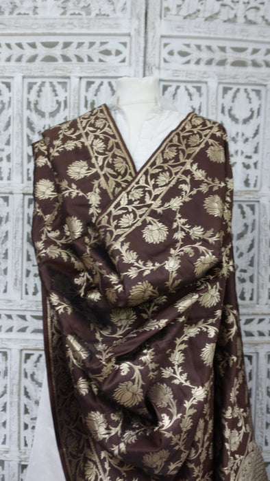 Brown Large Gold Silk Blend Shawl