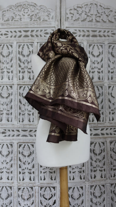 Brown Large Gold Silk Blend Shawl