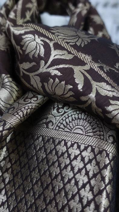 Brown Large Gold Silk Blend Shawl