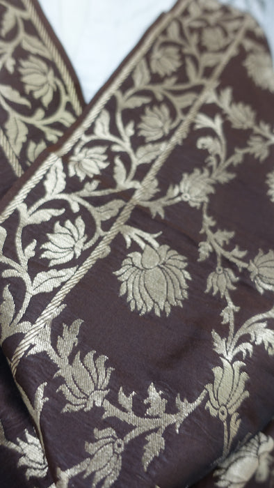 Brown Large Gold Silk Blend Shawl