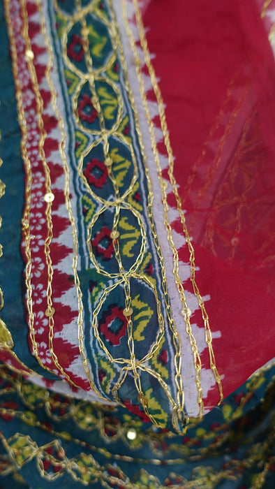 Vintage Green And Red Large Wedding Dupatta - New