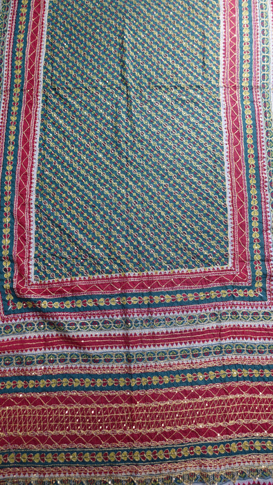 Vintage Green And Red Large Wedding Dupatta - New