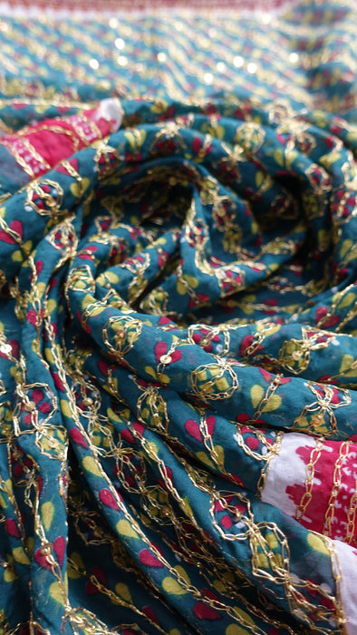 Vintage Green And Red Large Wedding Dupatta - New