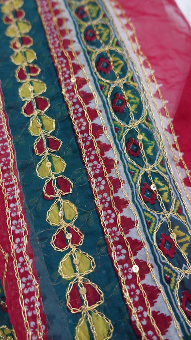 Vintage Green And Red Large Wedding Dupatta - New