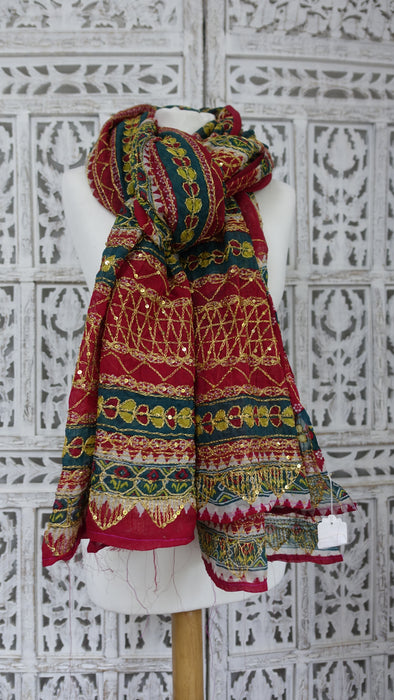 Vintage Green And Red Large Wedding Dupatta - New