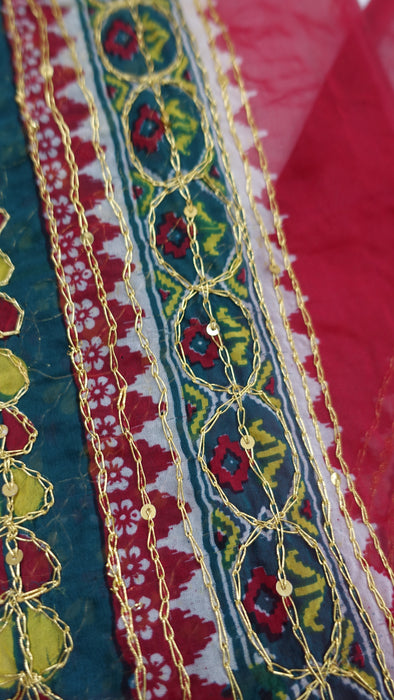 Vintage Green And Red Large Wedding Dupatta - New