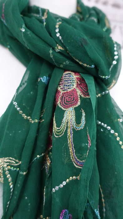 Green Silk Chiffon Vintage Dupatta - New
