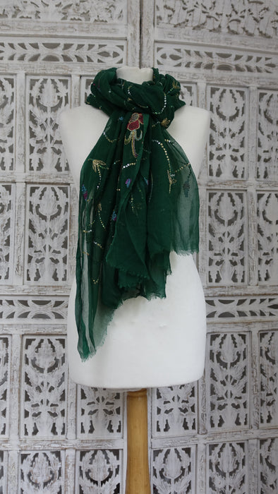 Green Silk Chiffon Vintage Dupatta - New