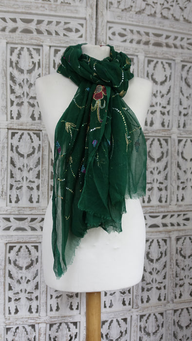 Green Silk Chiffon Vintage Dupatta - New