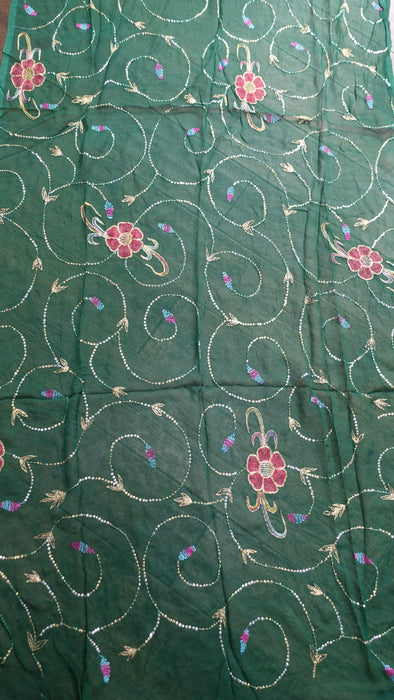 Green Silk Chiffon Vintage Dupatta - New