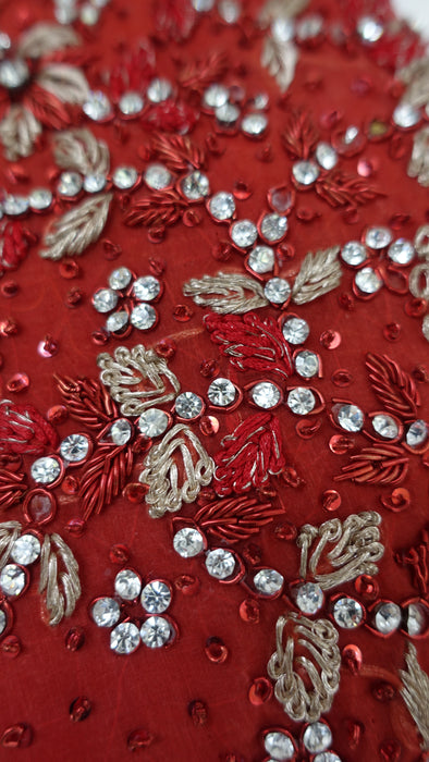 Red Silk Viole Vintage Wedding Dupatta - Preloved