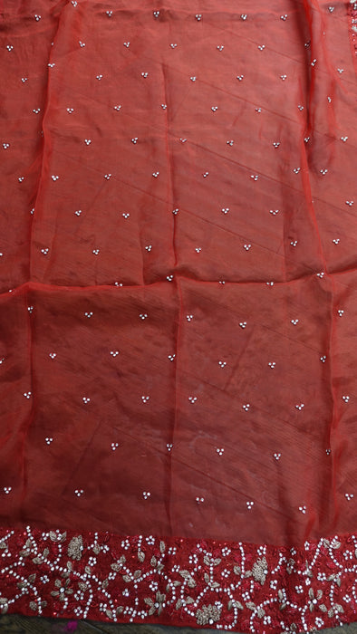 Red Silk Viole Vintage Wedding Dupatta - Preloved