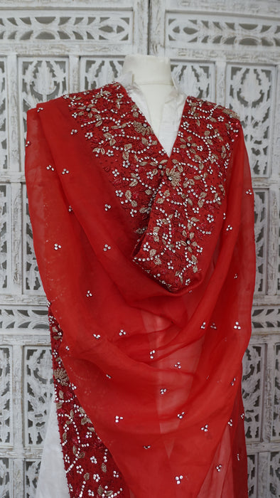 Red Silk Viole Vintage Wedding Dupatta - Preloved