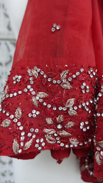 Red Silk Viole Vintage Wedding Dupatta - Preloved