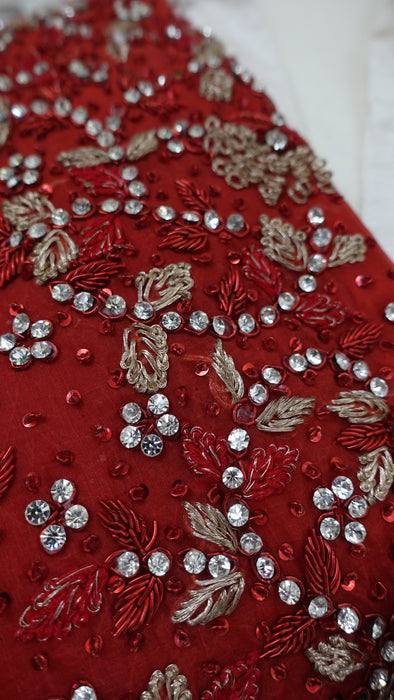 Red Silk Viole Vintage Wedding Dupatta - Preloved