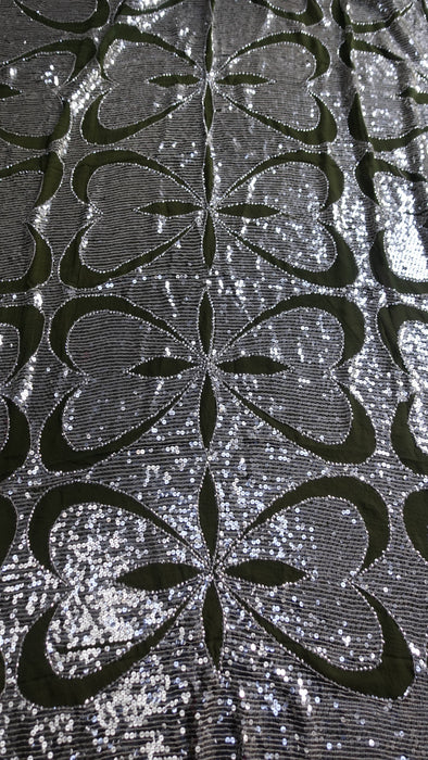 Vintage Olive Green Silver Sequinned Dupatta - New