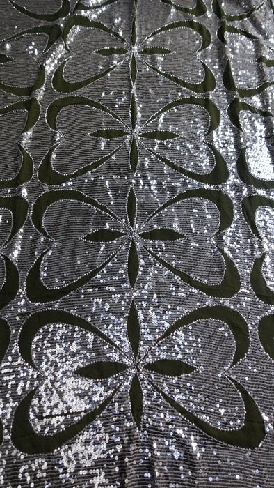 Vintage Olive Green Silver Sequinned Dupatta - New