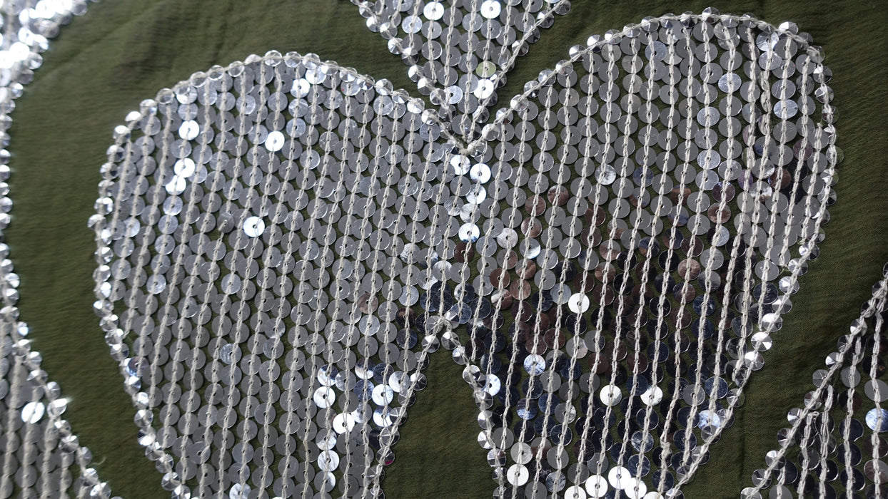 Vintage Olive Green Silver Sequinned Dupatta - New