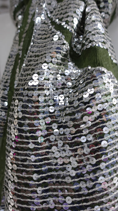 Vintage Olive Green Silver Sequinned Dupatta - New