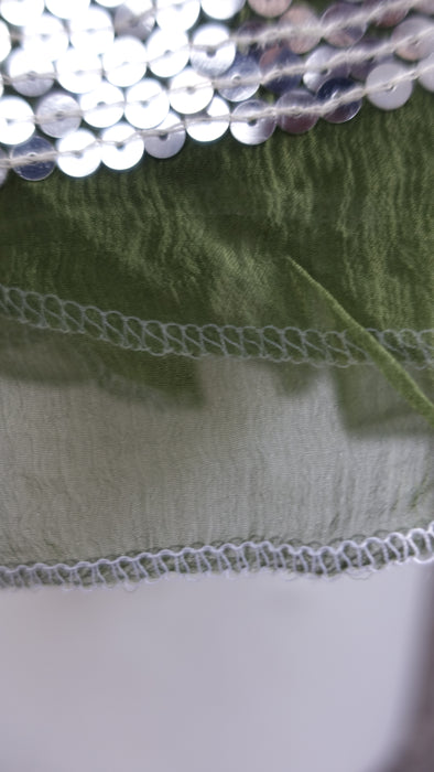 Vintage Olive Green Silver Sequinned Dupatta - New