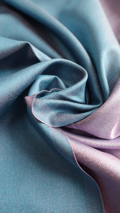 Lilac And Dark Turquoise 2 Tone Reversible Fringed Pure Silk Scarf - New